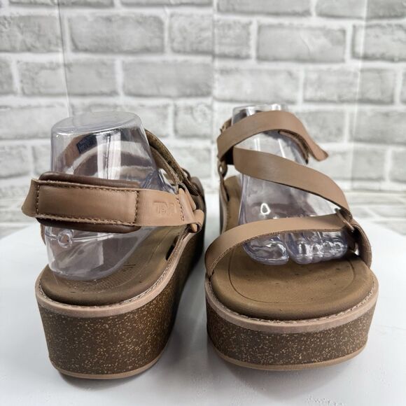 Teva Madera Women's Size 11 Tan Leather Adjustable Platform Cork Wedge Sandals - Picture 6 of 14